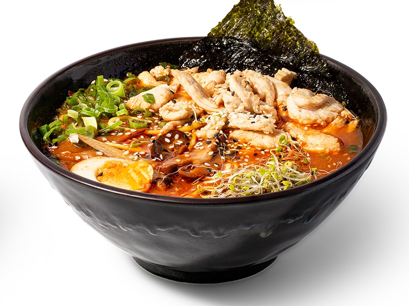 Spicy shio ramen with chicken and fresh toppings at Ume Poke, a Asian Fusion Restaurant in Jacksonville