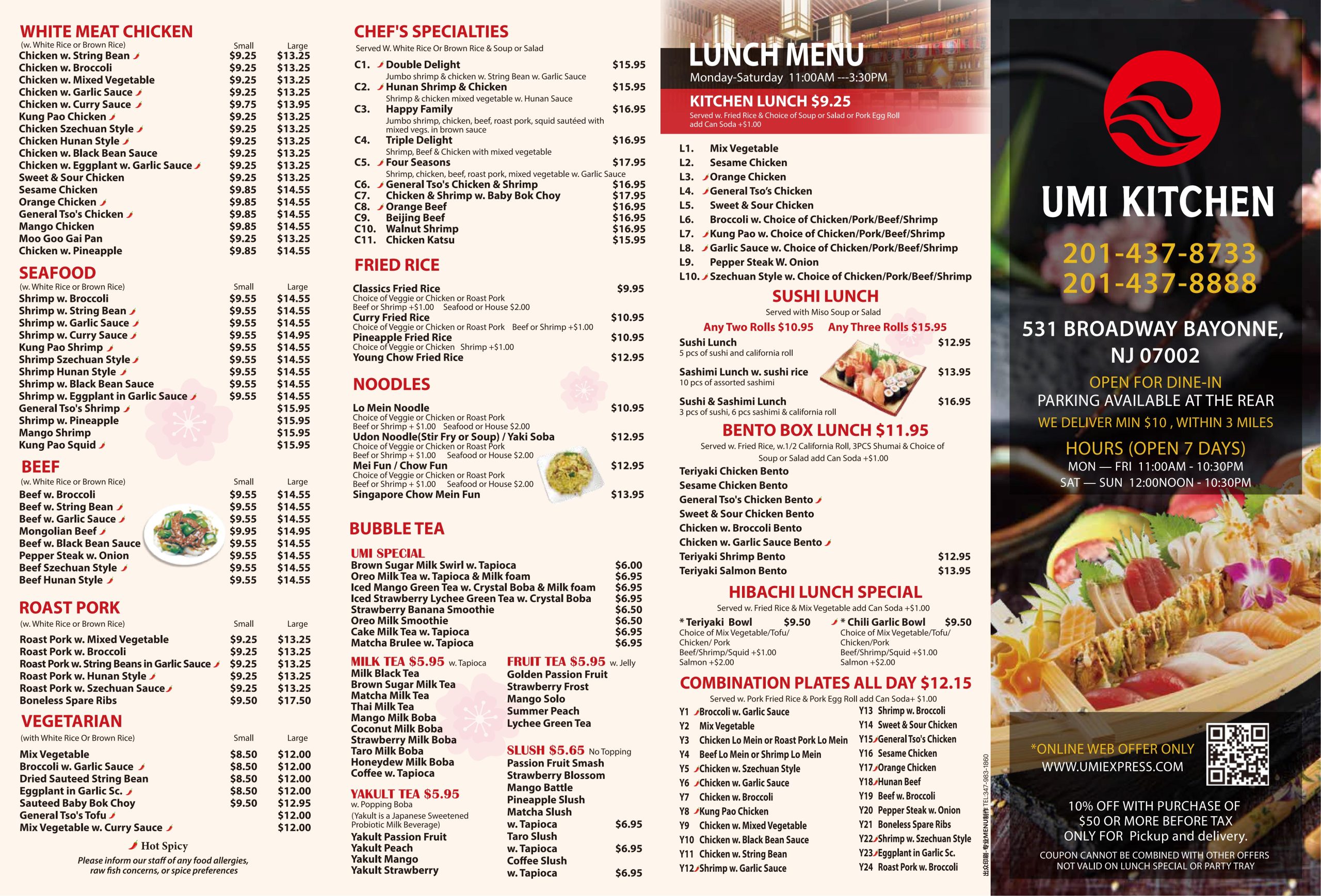 Umi Hibachi & Wings Sushi Restaurant Menu Page 1