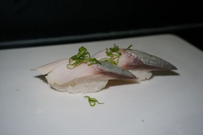 Saba (mackerel) nigiri with scallion at Umi Japanese Cuisine, a Japanese Restaurant in Washington