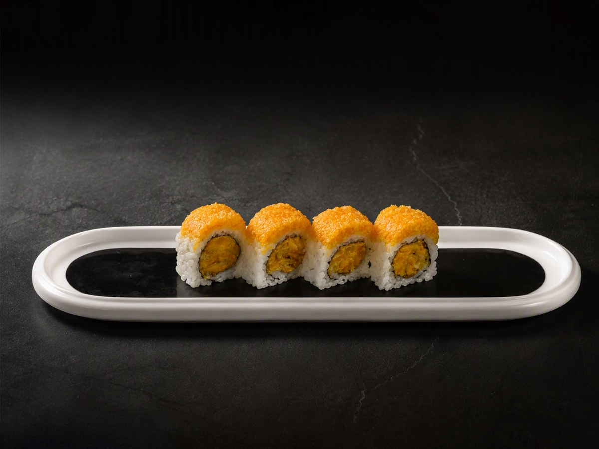 Golden Lava sushi roll with crispy topping