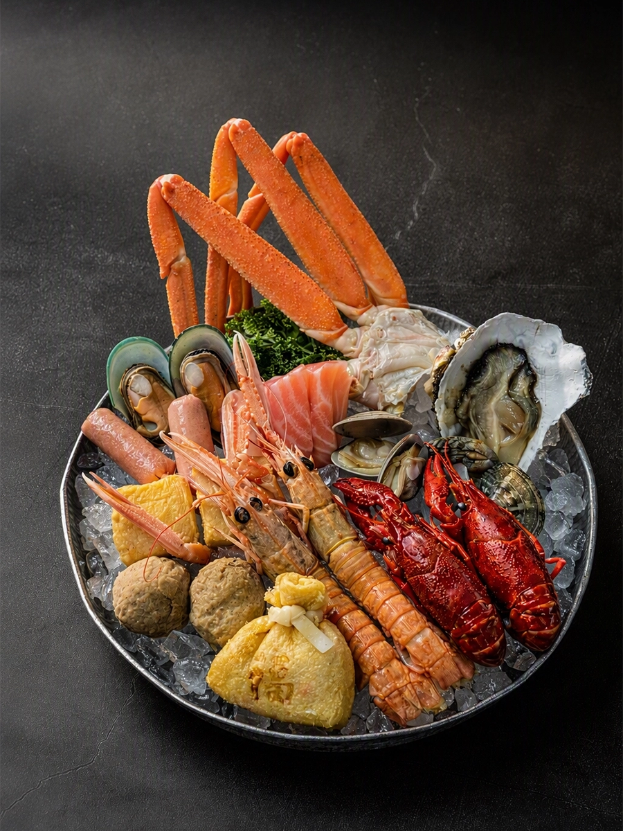 Assorted seafood and hot pot ingredients platter