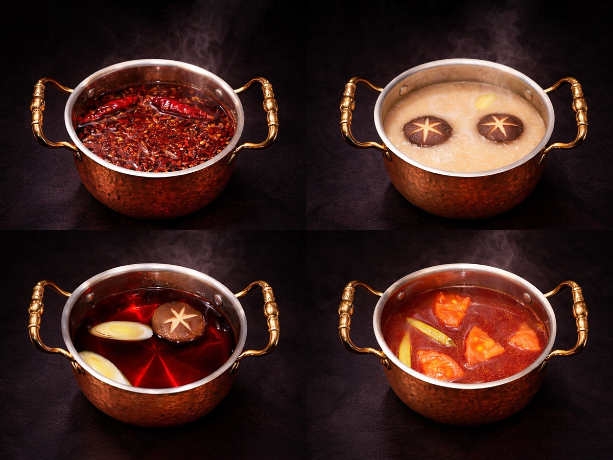 Four assorted hot pot broth selections