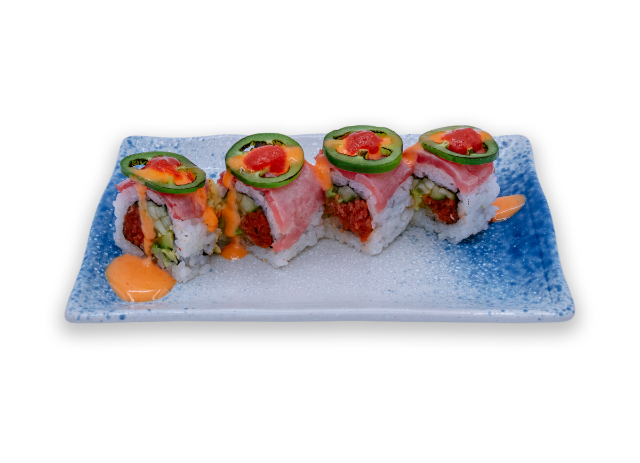 Kiss of Fire Roll with jalapeño and spicy topping