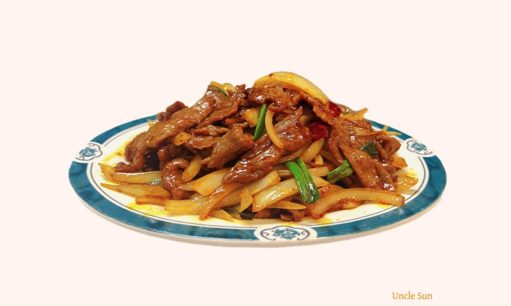 Beef stir-fried with scallions and onions at Uncle Sun, a Chinese Restaurant in Eugene