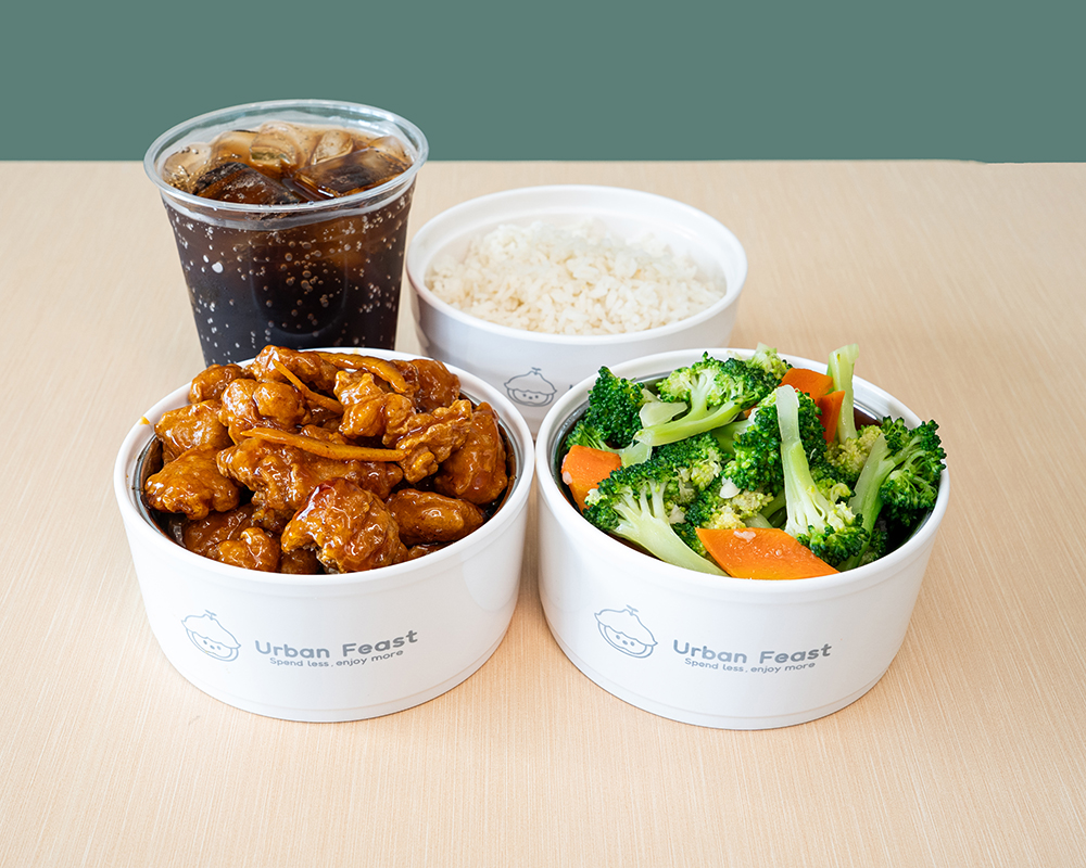Orange Chicken Combo at Urban Feast，a Modern Fast-Casual Chinese Restaurant in Cerritos