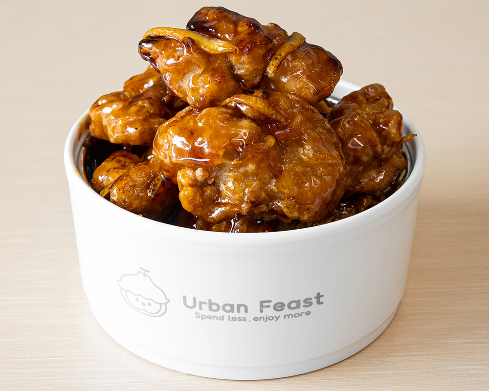 Orange Chicken at Urban Feast，a Modern Fast-Casual Chinese Restaurant in Cerritos