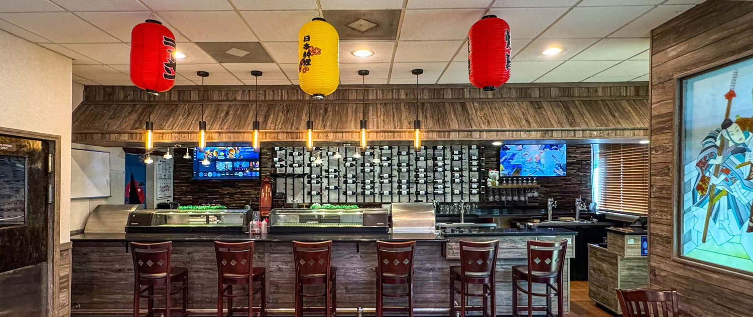 Sake & Sushi-Japanese-Restaurant-Interior-Glen-Allen Interior of Japanese Restaurant Sake & Sushi with traditional decor in Glen Allen