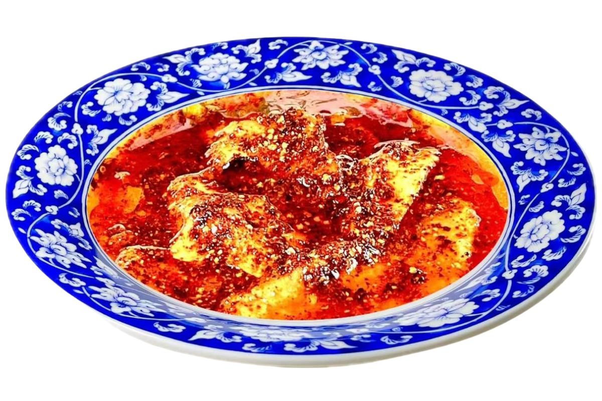 Vegee-Green-Chinese-Restaurant-Mapo-Tofu(Red-oil)-MissouriCity Tofu in spicy and savory sauce at Vegee Green,a Chinese Restaurant in Missouri City.