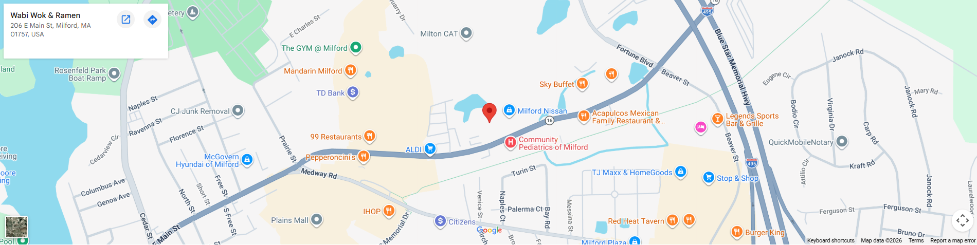 Location, 206 E Main St, Milford, MA 01757