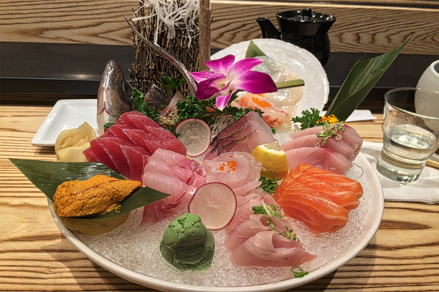 Premium sashimi platter with assorted fish and garnishes at Wadaya, a Japanese Restaurant in Bryn Mawr