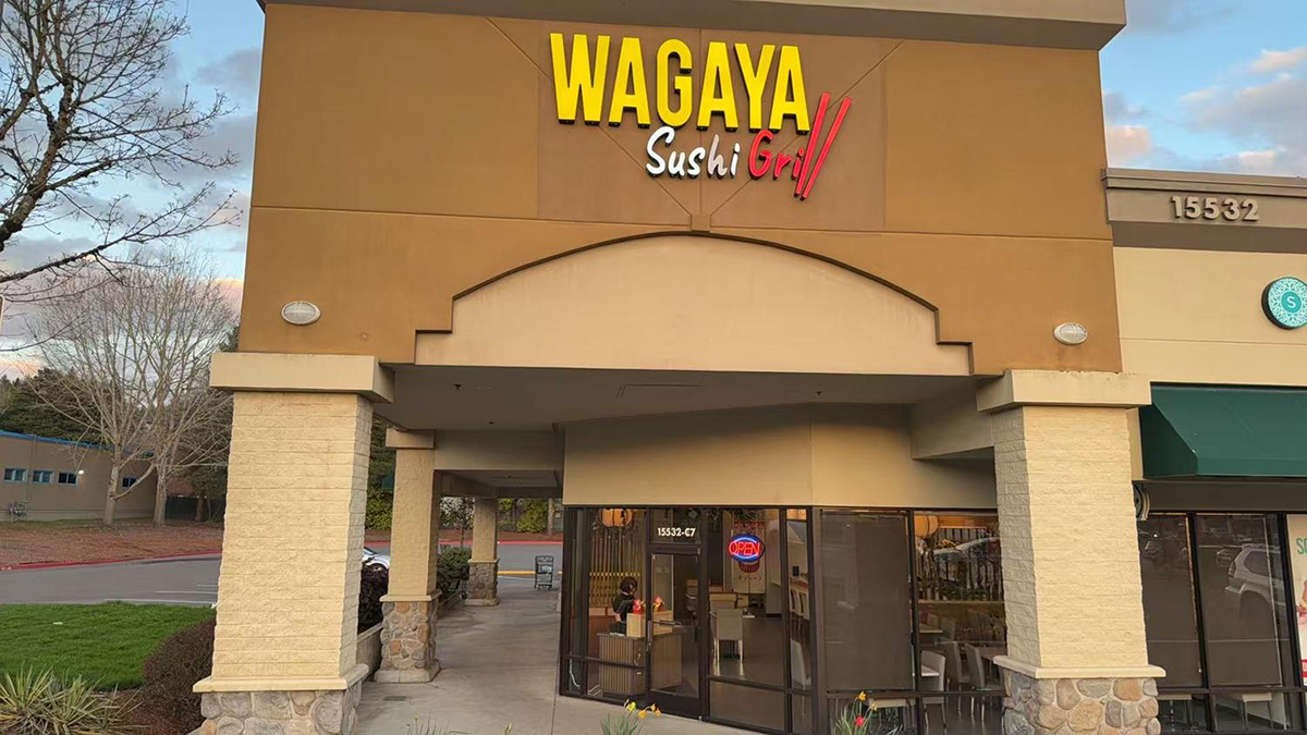 storefront exterior with signage at Wagaya Sushi Grill, a Japanese Restaurant in Tigard