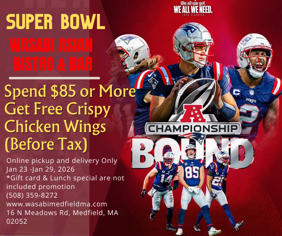 Wasabi promo: spend $85+ online Jan 23–29, 2026, get free crispy chicken wings; exclusions apply.