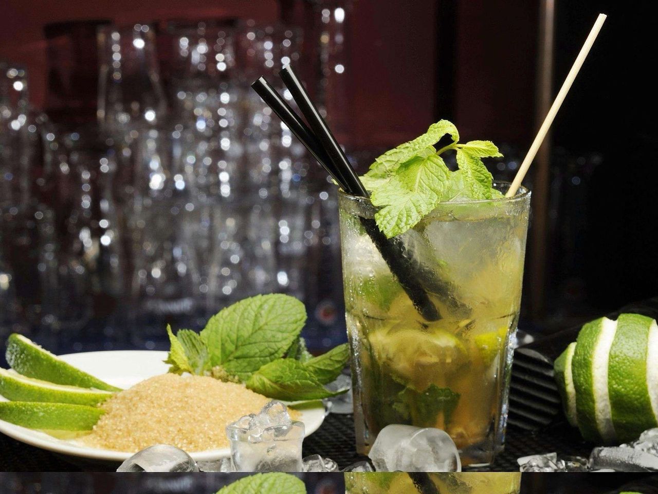 Refreshing iced lime and mint drink garnished with fresh mint leaves