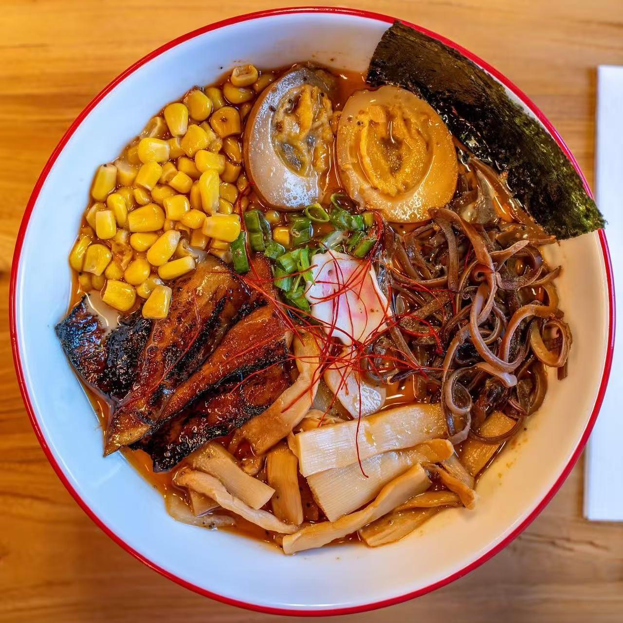 West-Brew-Izakaya-Japanese-Restaurant-Black-Garlic-Tonkotsu-West-Reading Rich black garlic tonkotsu ramen with corn and egg at West Brew Izakaya, a Japanese Restaurant in West Reading