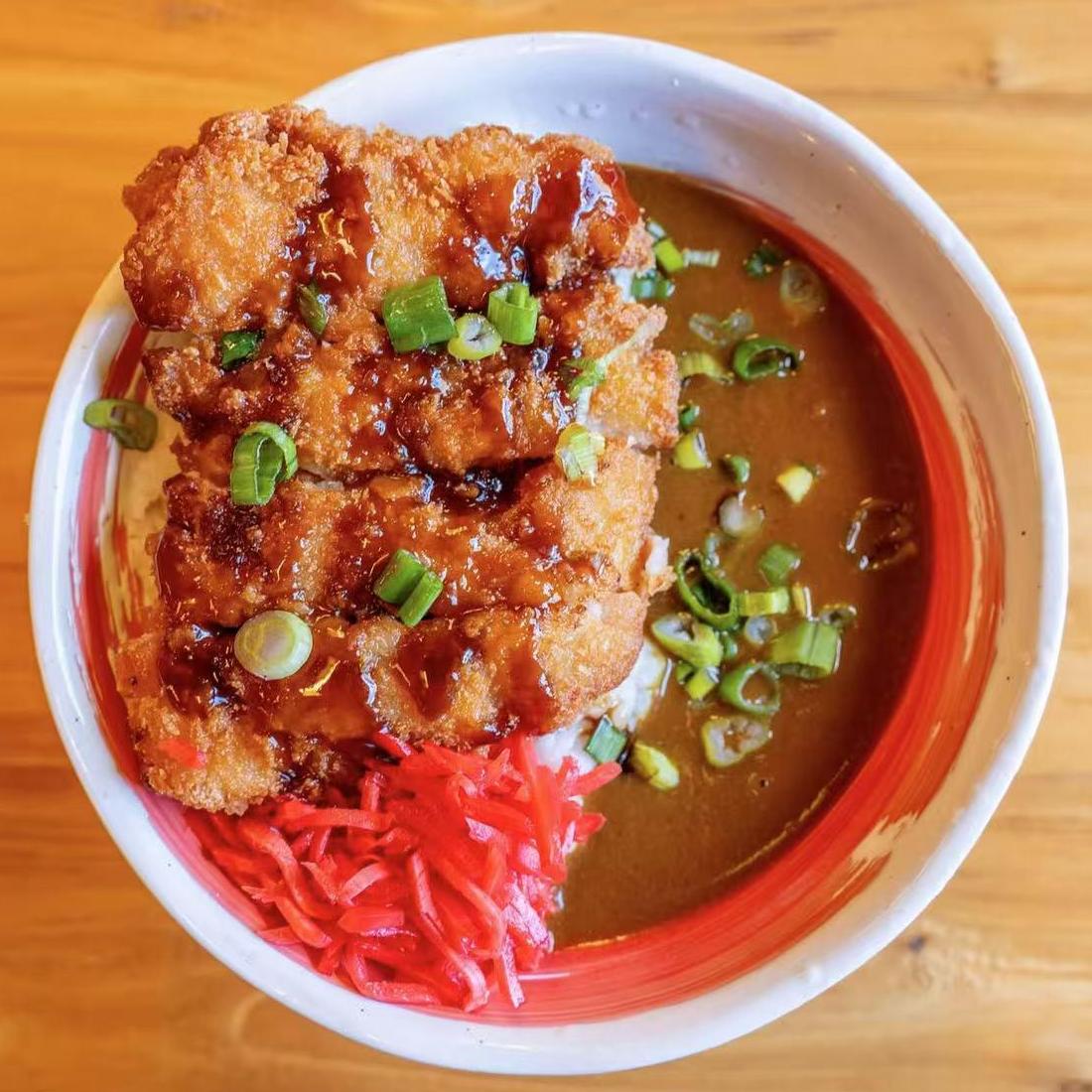 West-Brew-Izakaya-Japanese-Restaurant-Curry-Tonkatsu-Don-West-Reading Curry tonkatsu don with crispy pork cutlet and pickled radish at West Brew Izakaya, a Japanese Restaurant in West Reading