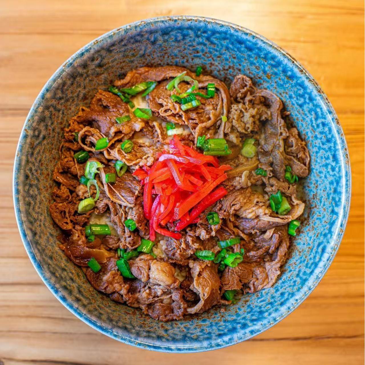 West-Brew-Izakaya-Japanese-Restaurant-Sukiyaki-Beef-Don-West-Reading Sukiyaki beef don with tender beef and pickled ginger at West Brew Izakaya, a Japanese Restaurant in West Reading