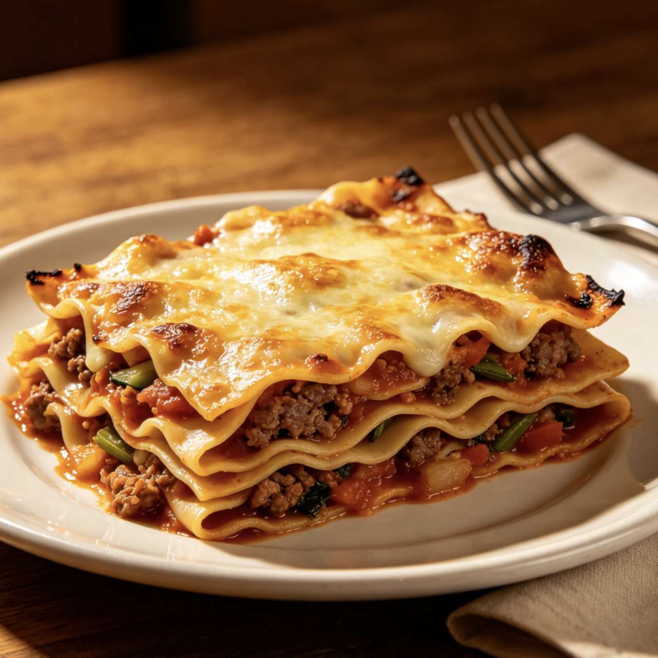 Baked beef lasagna layered with pasta, tomato sauce and golden cheese crust at Westside Deli and Pasta, a Burger & Fried Chicken Restaurant in Las Vegas