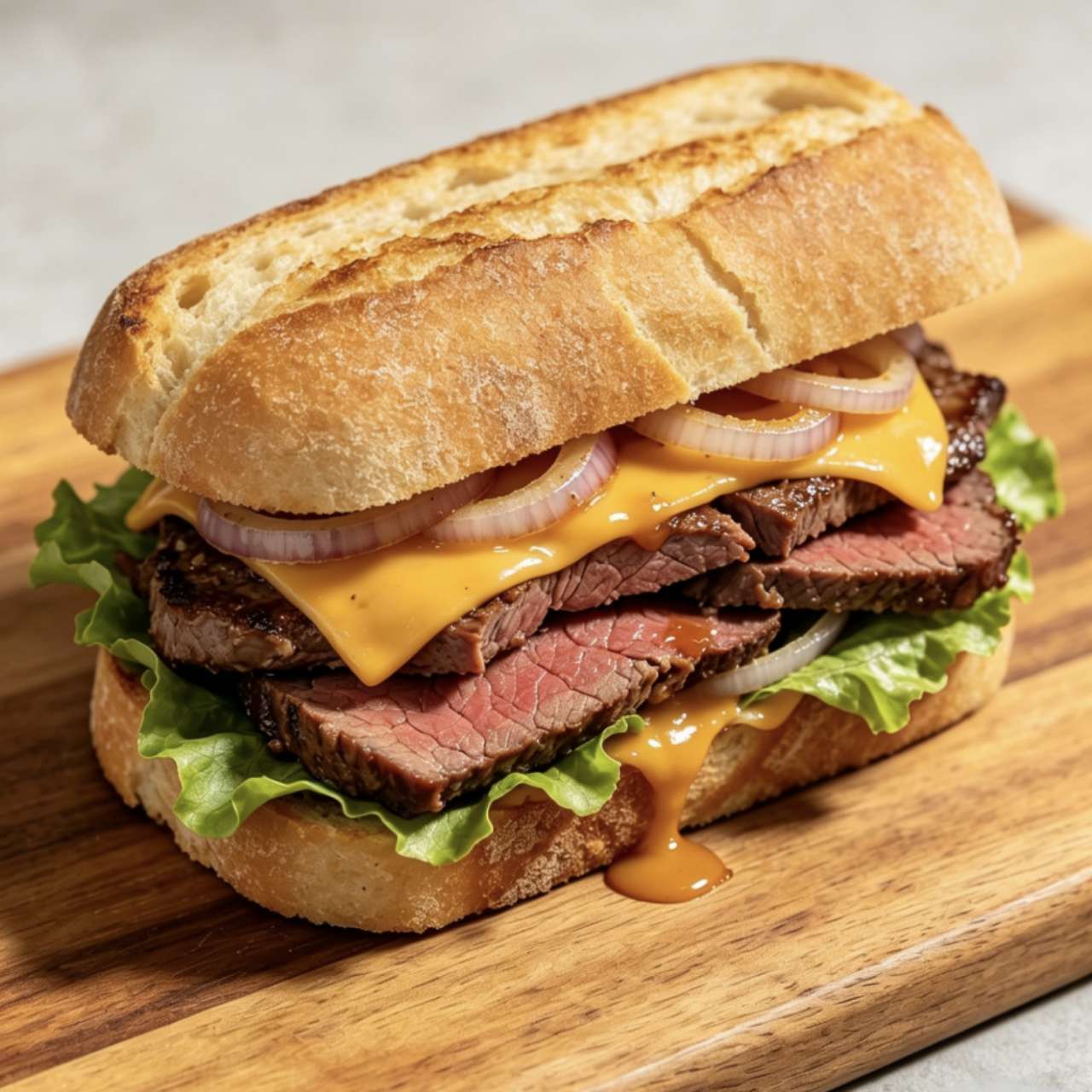 Grilled steak sub sandwich with melted cheddar, red onion and fresh lettuce at Westside Deli and Pasta, a Burger & Fried Chicken Restaurant in Las Vegas