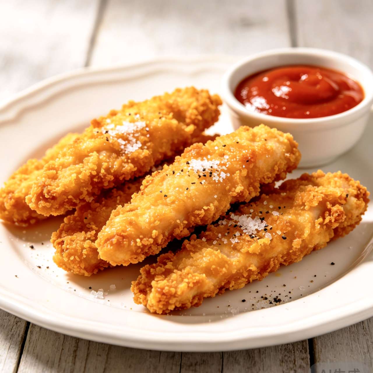 Crispy breaded chicken tenders served with side cup of tomato ketchup at Westside Deli and Pasta, a Burger & Fried Chicken Restaurant in Las Vegas