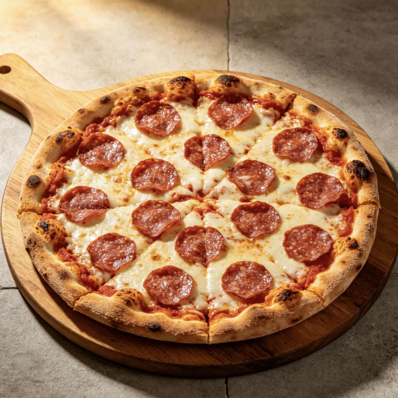 Wood-fired pepperoni pizza with melted mozzarella on a rustic crust at Westside Deli and Pasta, a Burger & Fried Chicken Restaurant in Las Vegas