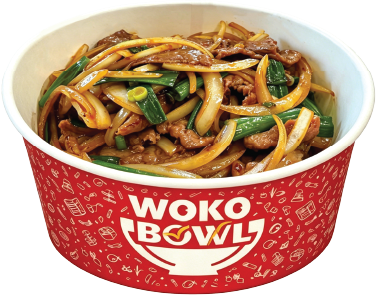 A bowl of beef and scallion stir-fry. at WOKOBOWL, a Chinese Restaurant in Glen Cove