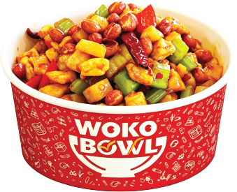 A bowl of classic Kung Pao chicken. at WOKOBOWL, a Chinese Restaurant in Glen Cove