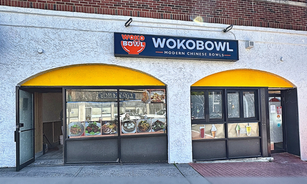 The exterior storefront of WOKOBOWL restaurant. at WOKOBOWL, a Chinese Restaurant in Glen Cove