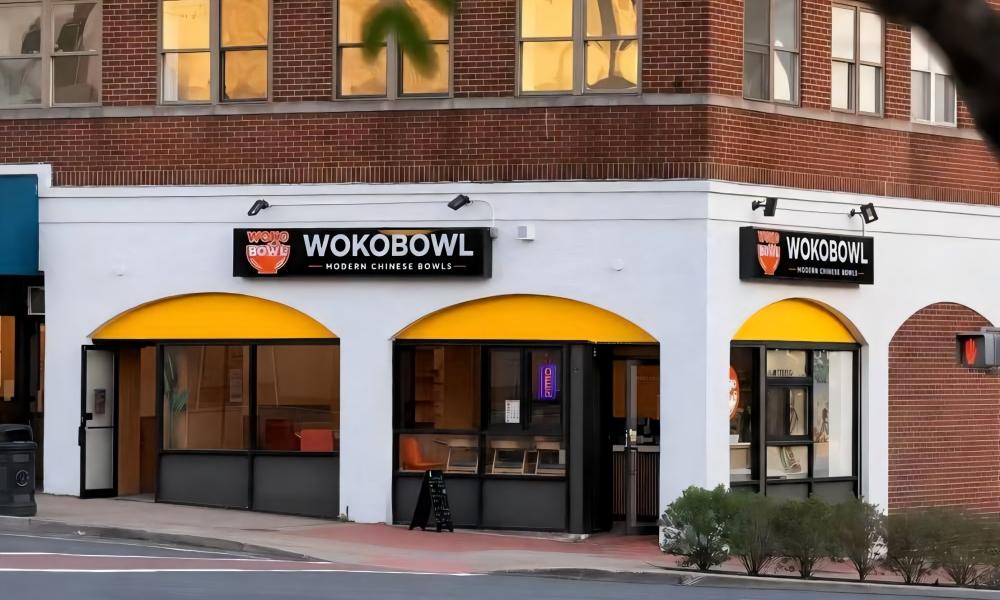 The exterior storefront of WOKOBOWL restaurant. at WOKOBOWL, a Chinese Restaurant in Glen Cove