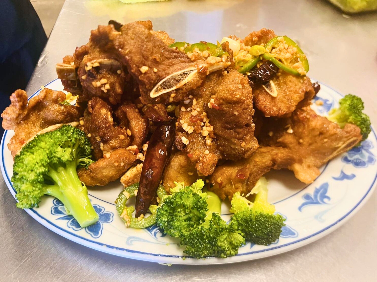 Crispy salt & pepper pork chops with veggies at Wok's Cookin', a Chinese Restaurant in Castaic