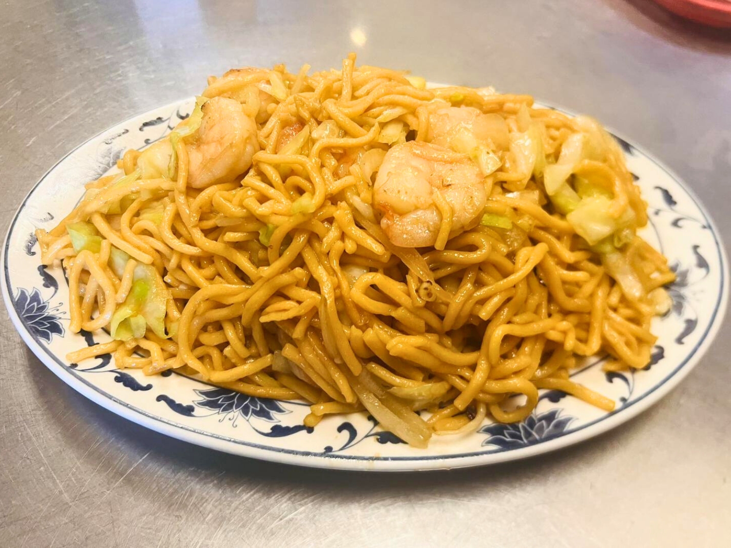 Savory shrimp chow mein noodles at Wok's Cookin', a Chinese Restaurant in Castaic
