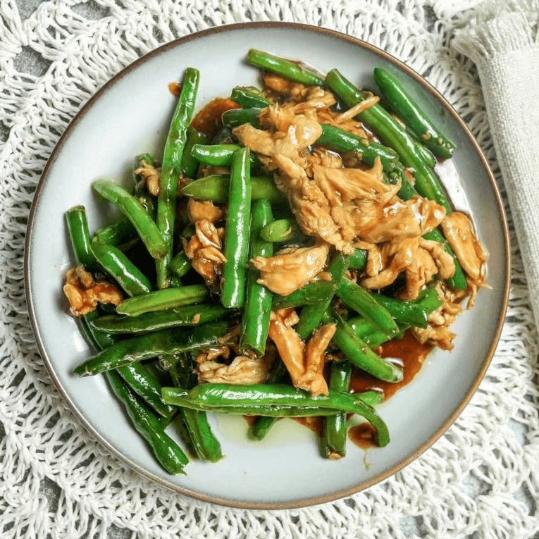 Wong's-Kitchen-Chinese-restaurant-Chicken-w-String-Bean-Arleta Chicken stir - fried with string beans, flavorful dish at Wong's Kitchen, a Chinese restaurant in Arleta
