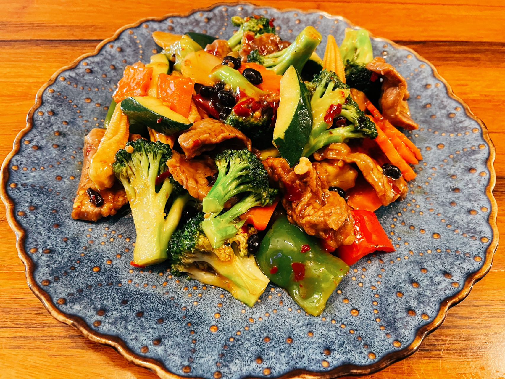 Beef with black bean sauce and mixed vegetables at Wukong Asian Restaurant in Hilldale