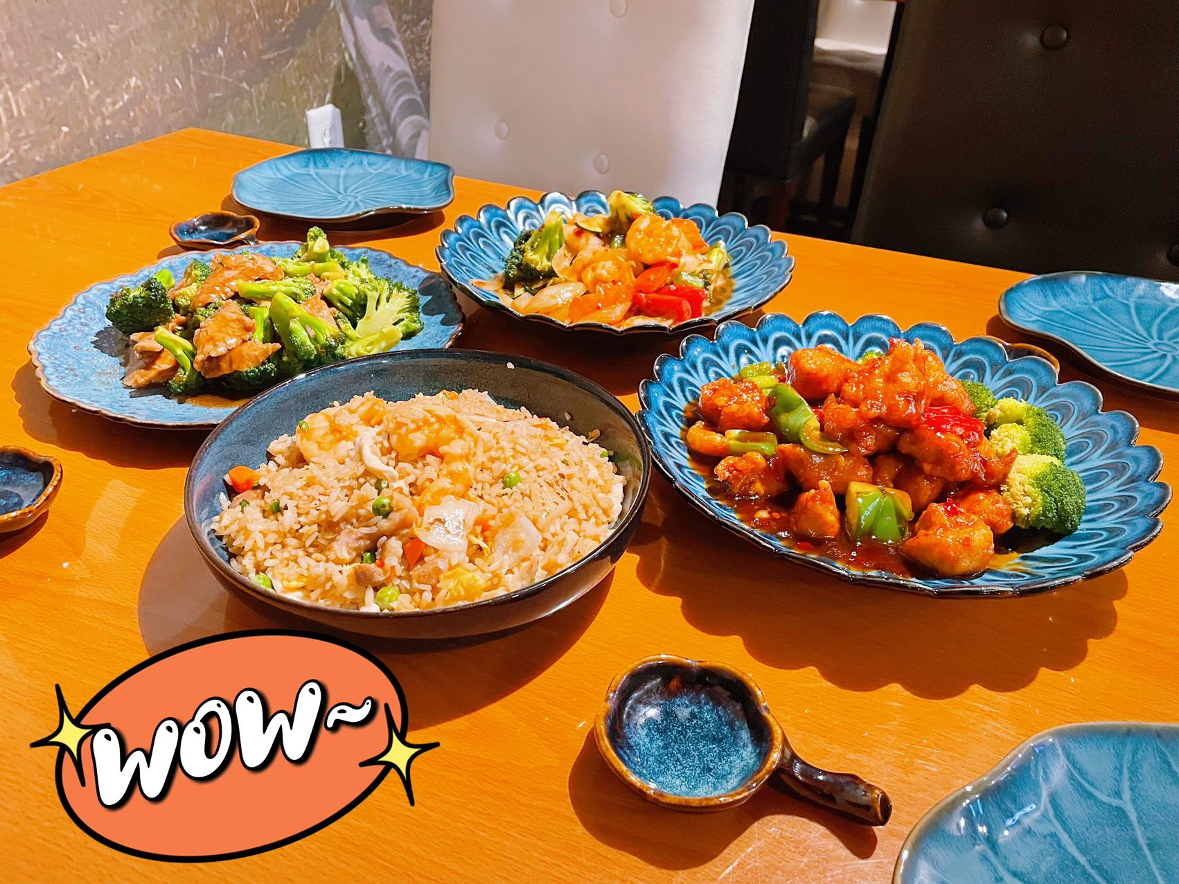 Chinese dinner platter with fried rice, beef and shrimp dishes at Wukong Asian Restaurant in Hilldale