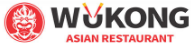 Wukong Asian Restaurant logo with red monkey emblem, chopstick accent and red subtitle text on white background at Wukong, a Asian Restaurant in Omaha
