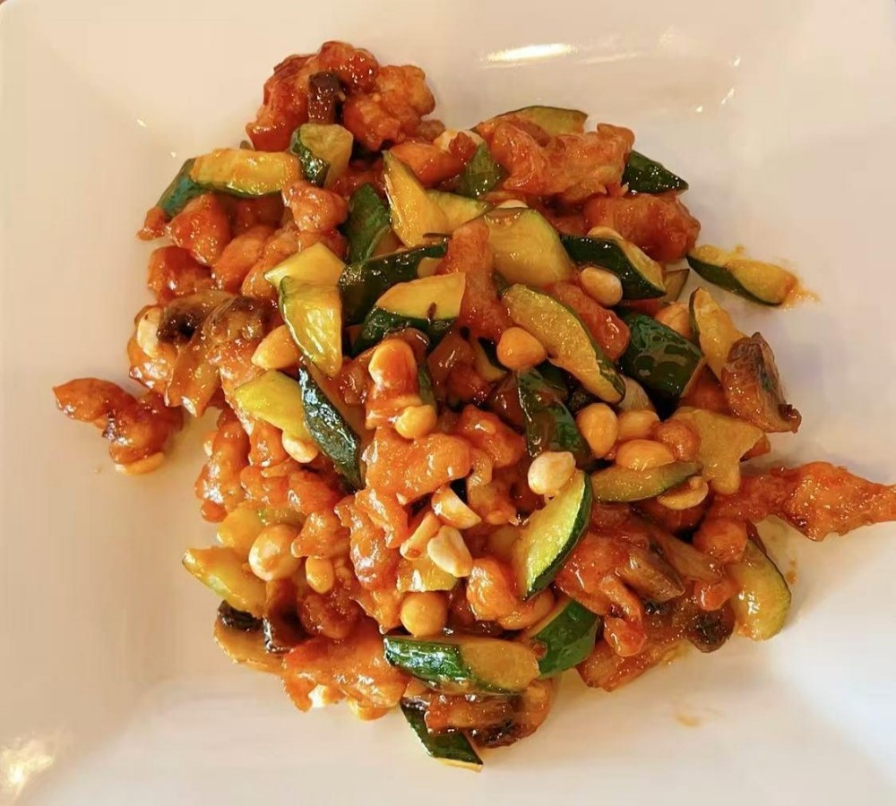 Kung Pao chicken with zucchini and peanuts at Wukong Asian Restaurant, a Asian Restaurant in Omaha.