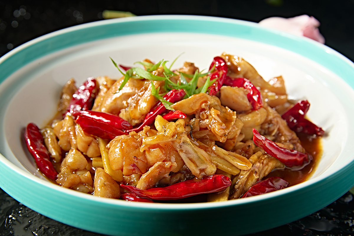 Spicy frog with dried red chilies at Xiang House, a Chinese Restaurant in Bellevue