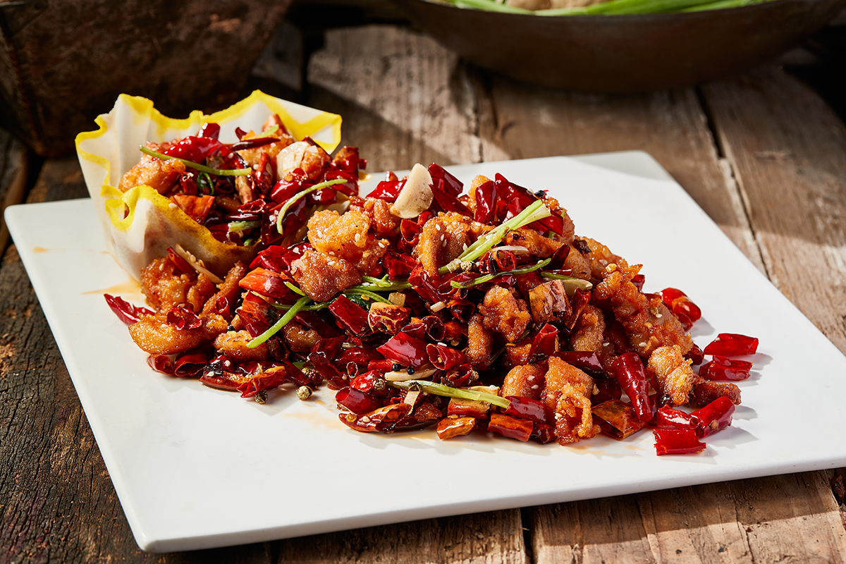 Crispy spicy chicken with dried chilies at Xiang House, a Chinese Restaurant in Bellevue