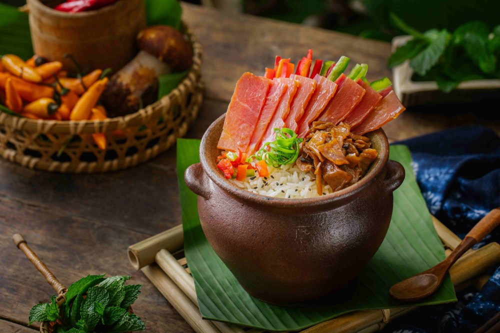 Matsutake mushroom pot rice with cured meat and veggies at Xiaozhan Rice Noodle, a Chinese Noodle Restaurant in Flushing