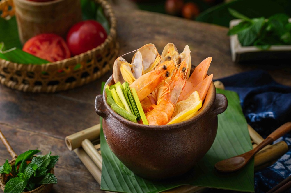 Tom Yum pot rice noodles with shrimp and clams at Xiaozhan Rice Noodle, a Chinese Noodle Restaurant in Flushing