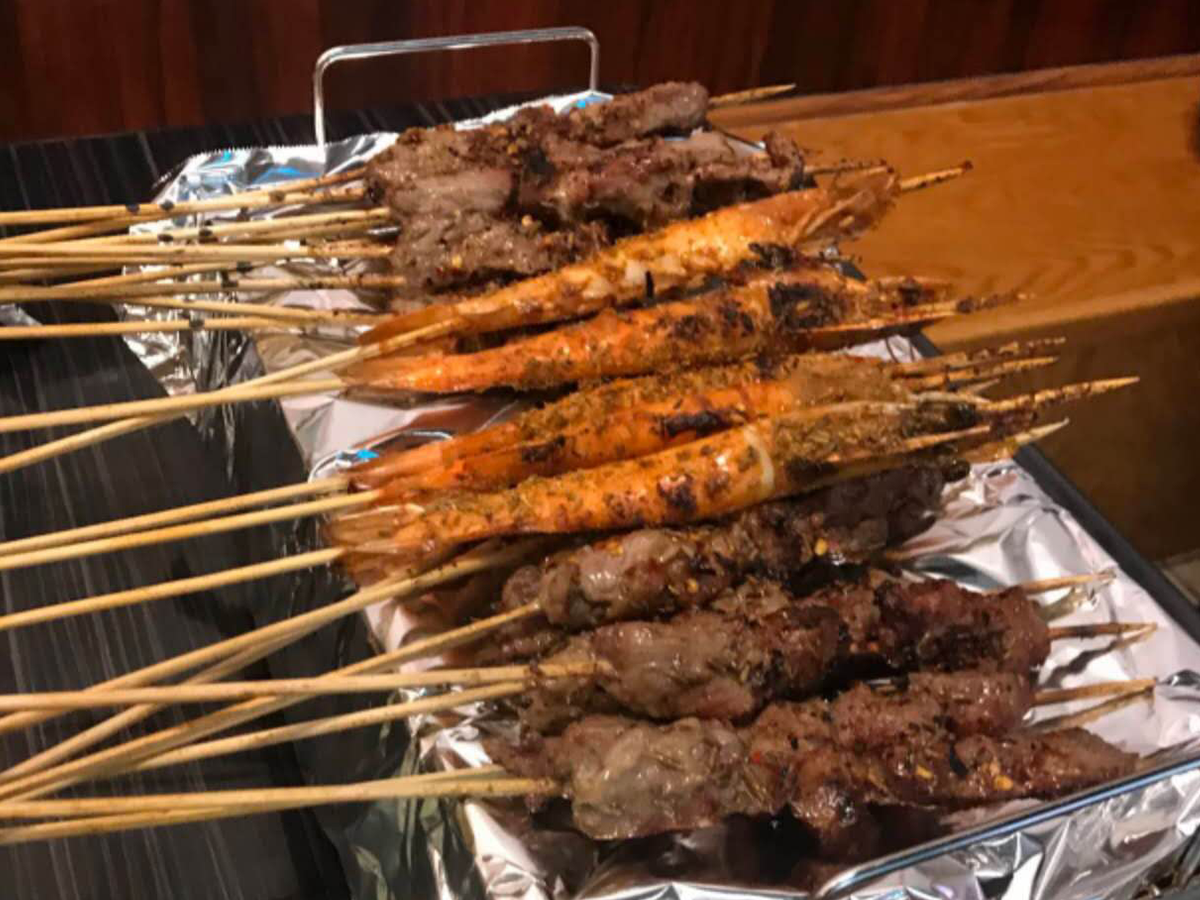 Shrimp & beef skewer platter at Xin Jiang BBQ, a Chinese Restaurant in Houston