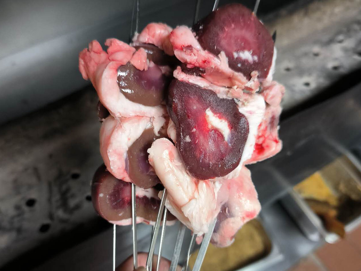 Raw offal skewers at Xin Jiang BBQ, a Chinese Restaurant in Houston