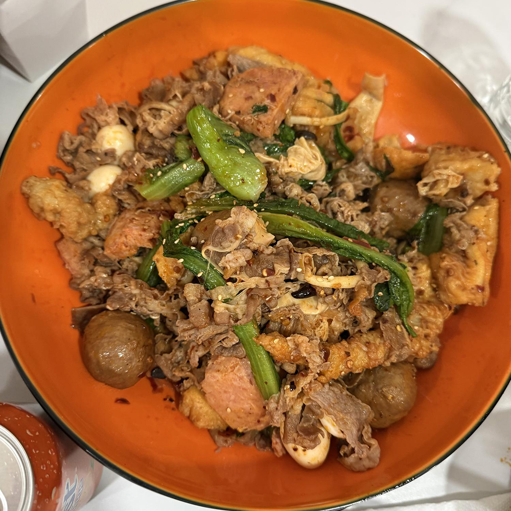 Stir-fried spicy malatang with beef and vegetables at Xin La Gong Fu, a Malatang Restaurant in Highland Park