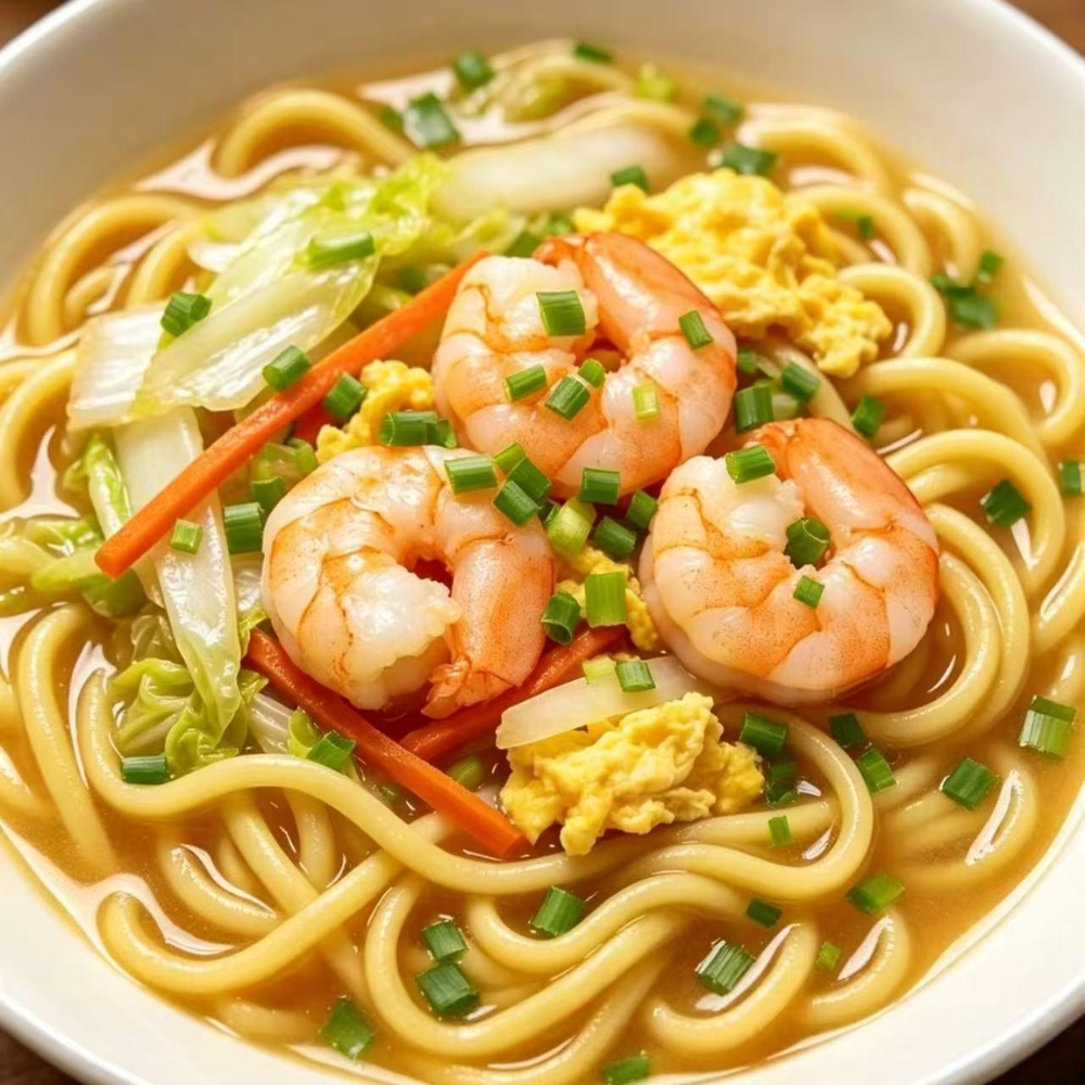Warm noodle soup with shrimp and veggies at Yangtze Chinese Restaurant, a Chinese Restaurant in Chardon.