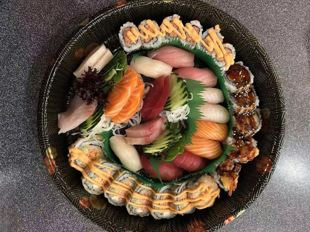 Sushi party platter with assorted rolls and sashimi at Yantze, a Asian Fusion Restaurant in Lansdale