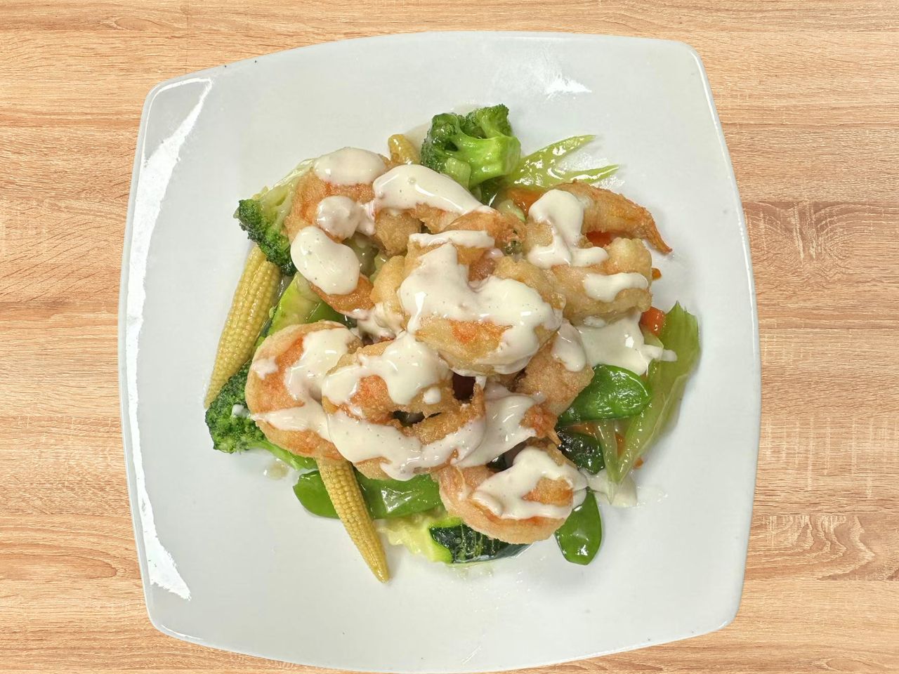 Creamy shrimp stir-fry with mixed veggies at Yantze, a Asian Fusion Restaurant in Lansdale