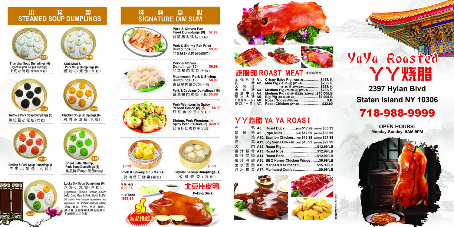 Ya Ya Roasted Chinese Restaurant Menu Page 1 Staten Island