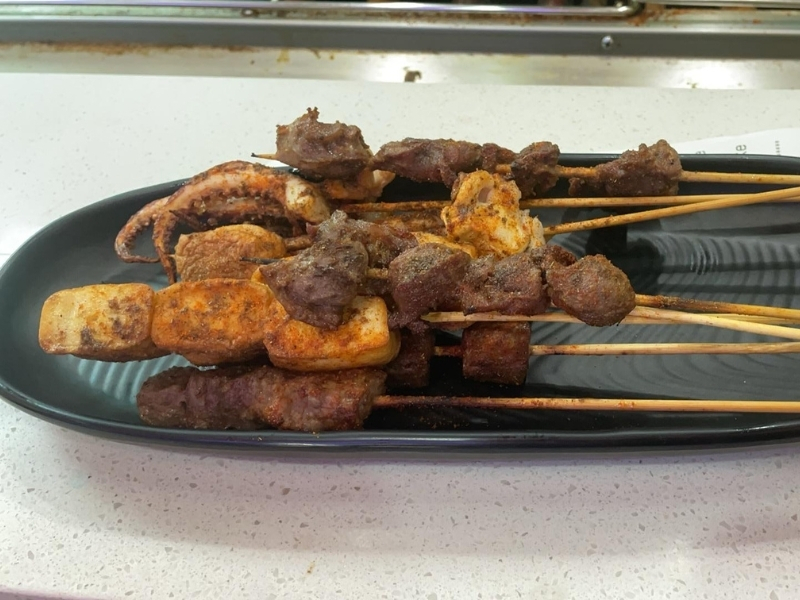 Assorted grilled meat, seafood, and tofu skewers at YC Seafood Hot Pot, a Hot Pot Restaurant in Virginia Beach