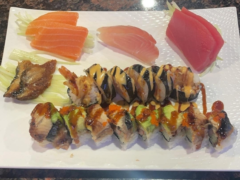 Sashimi and assorted sushi rolls at YC Seafood Hot Pot, a Hot Pot Restaurant in Virginia Beach