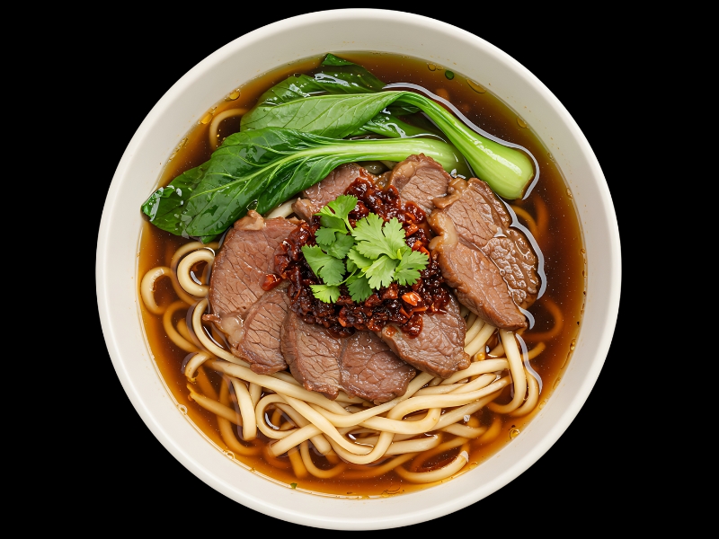 Yiwanmen-Chinese-Noodle-Restaurant-Beef-Noodle-Soup-Top-View-New York Top view of beef noodle soup at Yiwanmen, a Chinese Noodle Restaurant in New York