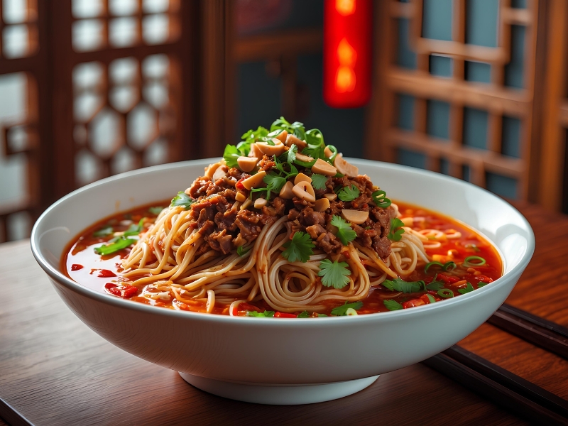 Yiwanmen-Chinese-Noodle-Restaurant-Dandan-Noodles-New York Spicy dandan noodles with minced meat at Yiwanmen, a Chinese Noodle Restaurant in New York